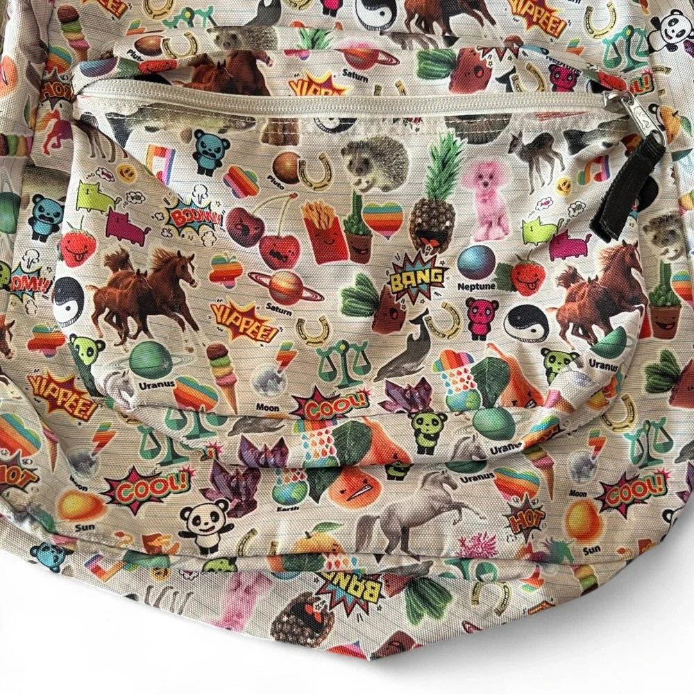 JanSport SuperBreak Backpack Multicolor Sticker Collage Print Retro Icons 16.7